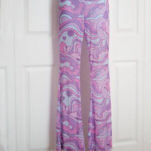 iHeartRaves "Free Spirit Cutie" Mesh Bellbottom Pink/Purple Pants SIZE SMALL